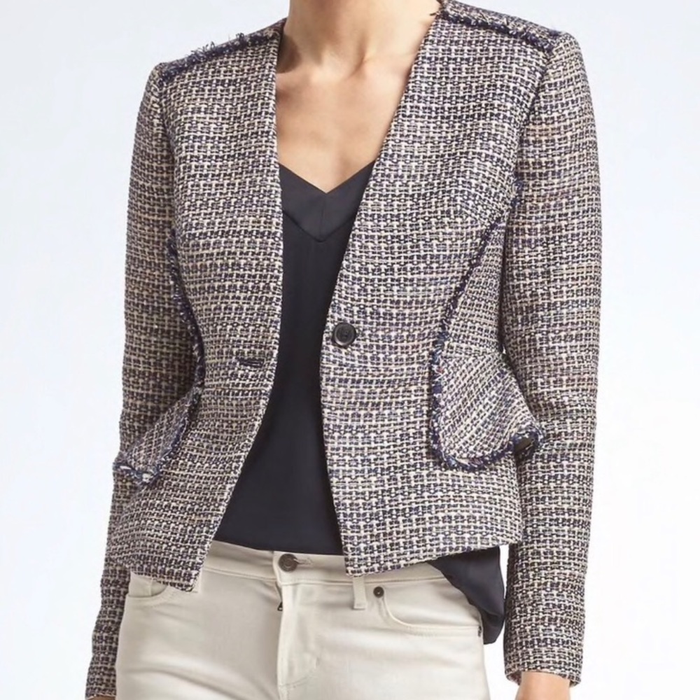 NWOT Banana Republic Blue Tweed Peplum Blazer, 0